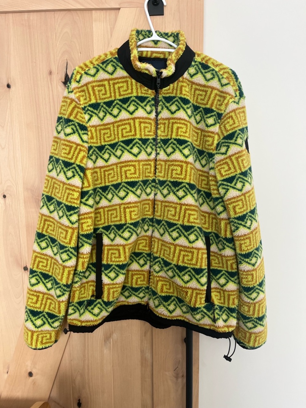 American Eagle Outfitters Yellow and Green Patterned Fleece Zip Jacket